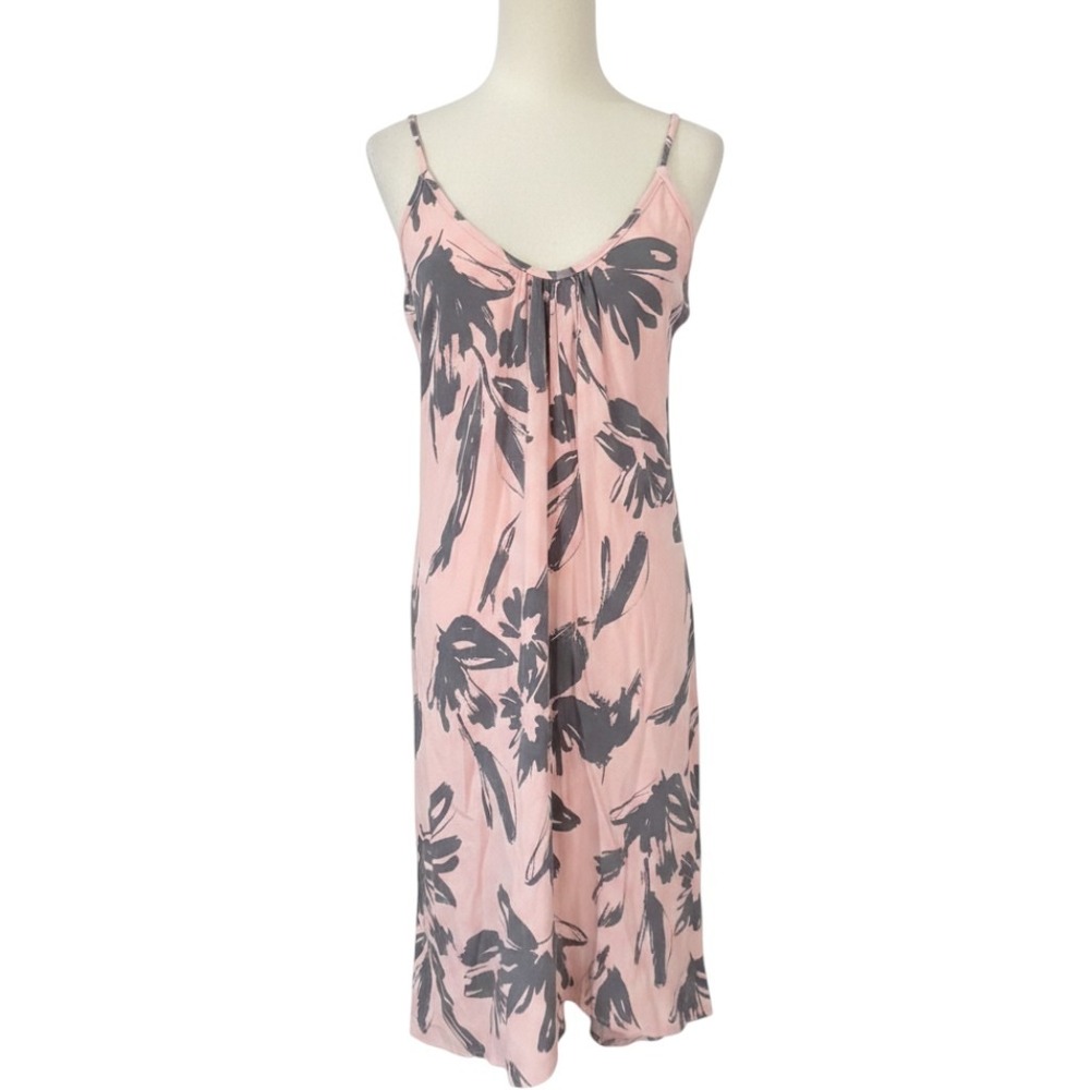 Christian Caliendo Midi Dress Small Pink Grey Floral V-Neck Sleeveless Tropical